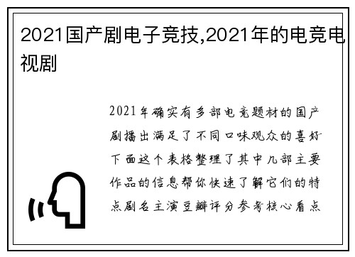 2021国产剧电子竞技,2021年的电竞电视剧